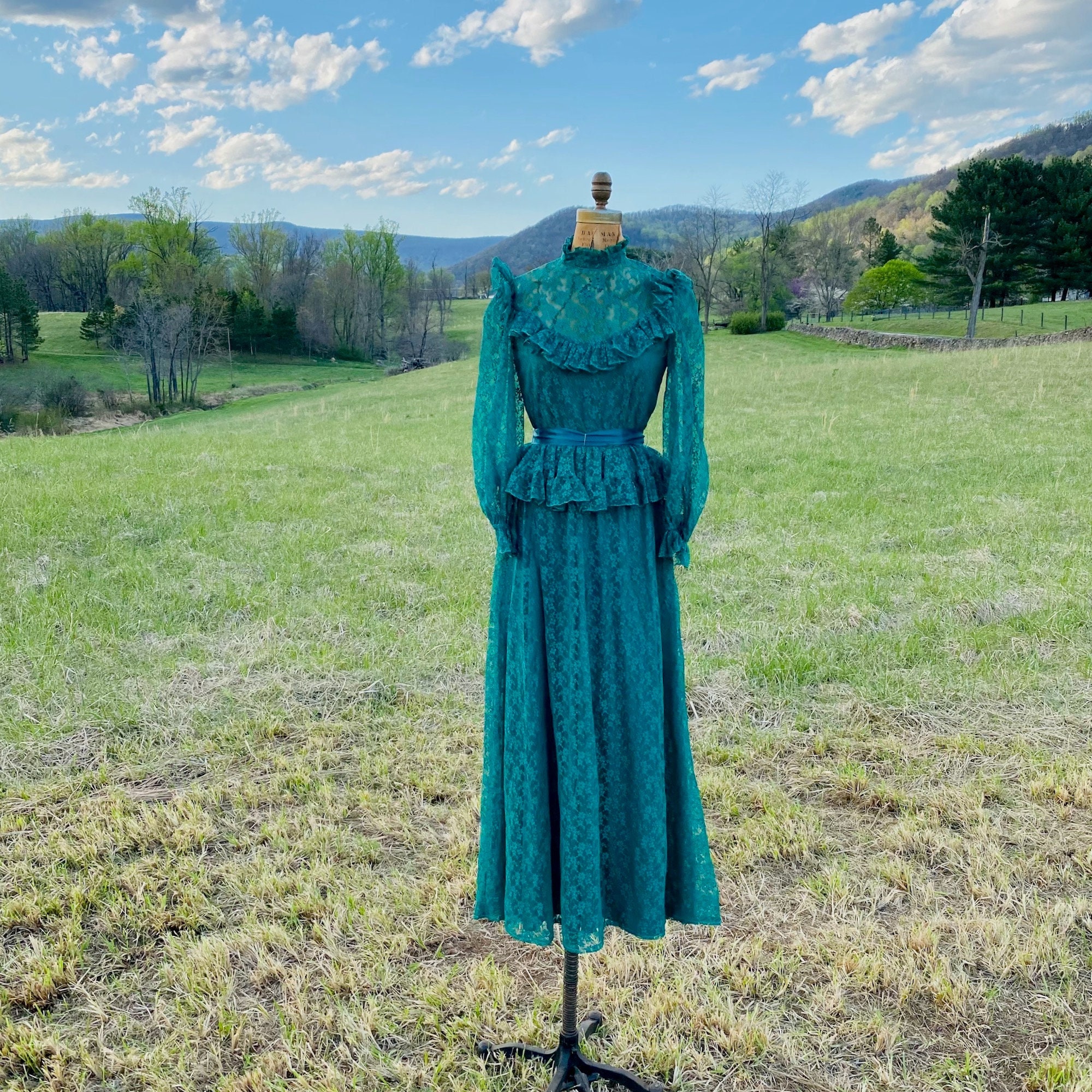 Green Lace Maxi Dress Edwardian - Etsy