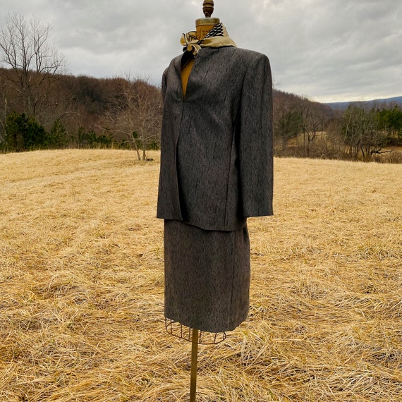 Albert Nipon Grey Black Formal Evening Suit 1990s… - image 3