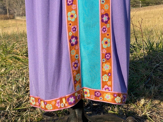 1970s Flower Child Blue Purple Vintage Maxi Dress… - image 8