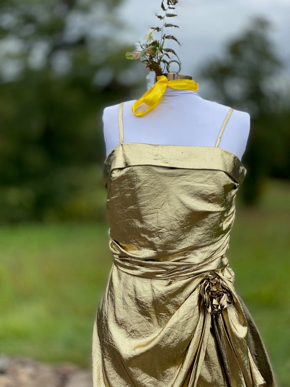 Vintage 1980s Gold Lame Sleeveless Midi Dress - W… - image 4