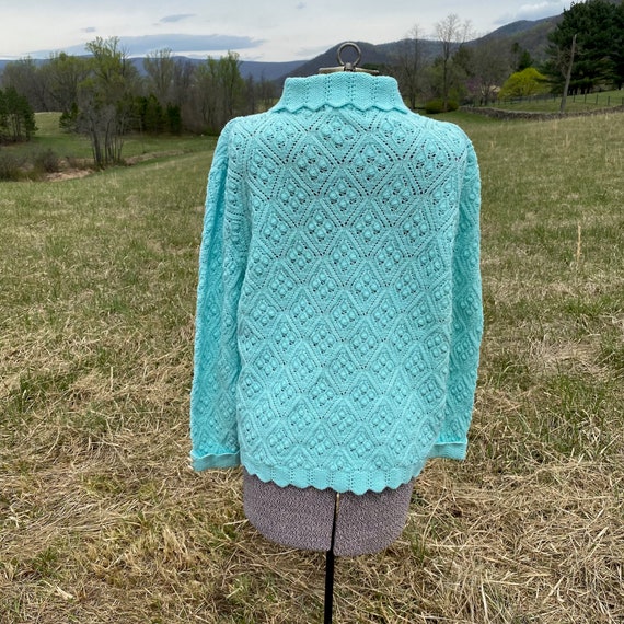 Vintage 1960s Cuddle Knit Teal Blue Cardigan Butt… - image 4