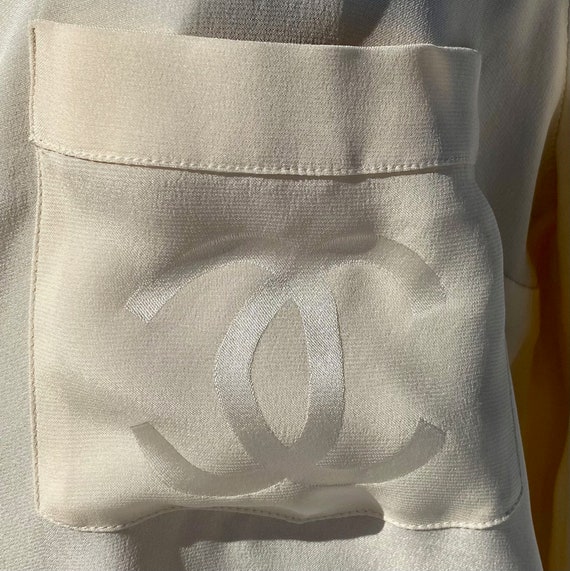 Vintage 1970s Chanel Boutique Silk Cream Logo CC … - image 6