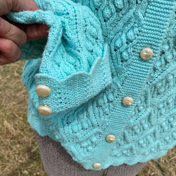 Vintage 1960s Cuddle Knit Teal Blue Cardigan Butt… - image 5