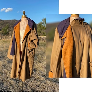 Vintage 1980s Escada by SRB Trench Coat - Long Wool Lined Beige Tan Orange Purple Made in Western Germany Rare Designer Sport Winter Jacket