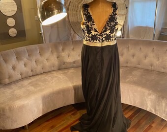 Formal Black Gold Royal Ball Gown Nude Floral Lace Embellished Beaded  Izilady Floor Length Formal Evening Gown L - Etsy