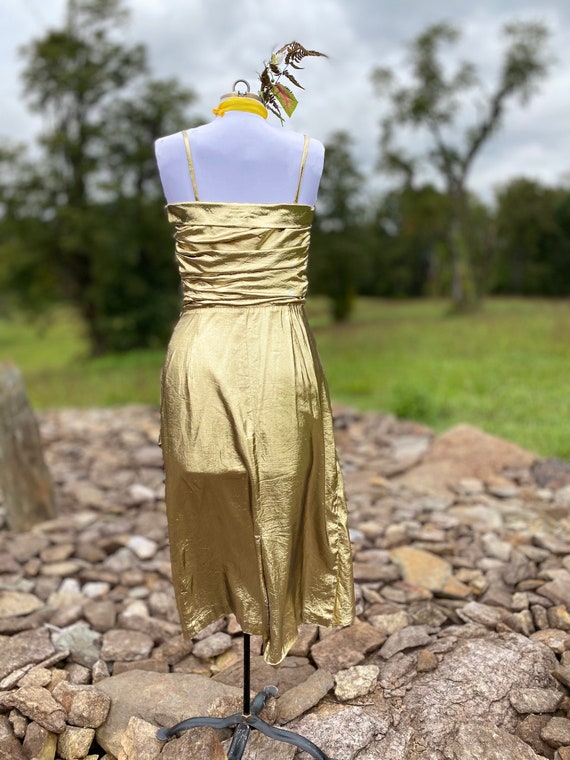 Vintage 1980s Gold Lame Sleeveless Midi Dress - W… - image 3