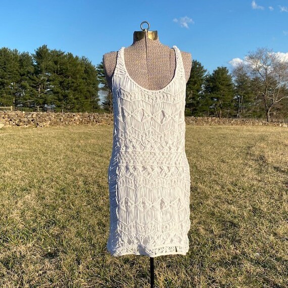 diane von furstenberg crochet dress DVF White Crochet Macrame Summer Dress - Chios Medium Short Sleeveless Diane  Von Furstenberg