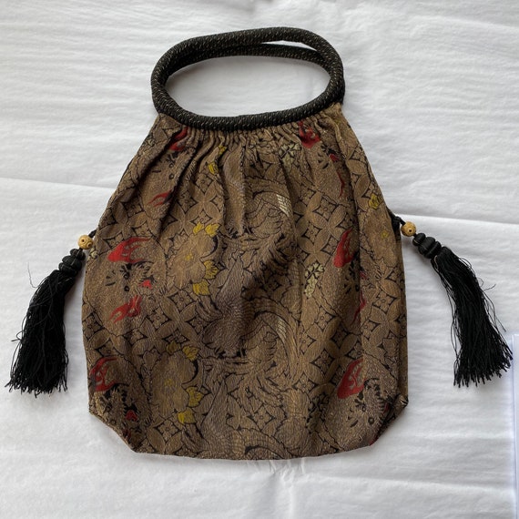 Antique Chinese Embroidered Silk Gold Crane Purse… - image 2