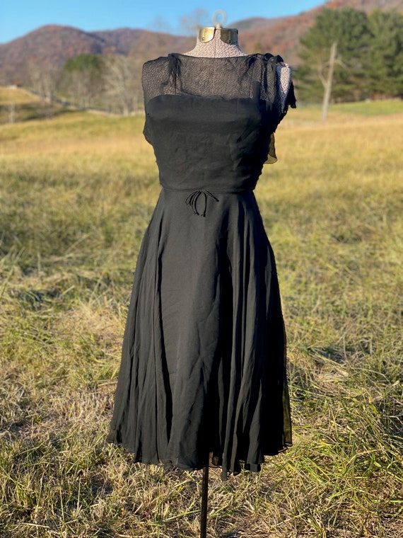 Vintage 1950s Frank Starr Little Black Dress - Ru… - image 4