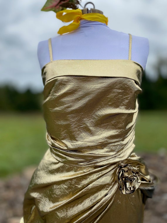 Vintage 1980s Gold Lame Sleeveless Midi Dress - W… - image 9