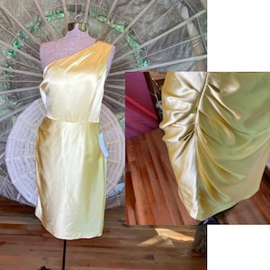Złota żółta satynowa jedwabna sukienka na jedno ramię - J Crew Marszczona bez rękawów NWT Goddess Grecian Party Cocktail Specjalna okazja Nowy rozmiar 14