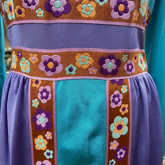 1970s Flower Child Blue Purple Vintage Maxi Dress… - image 5
