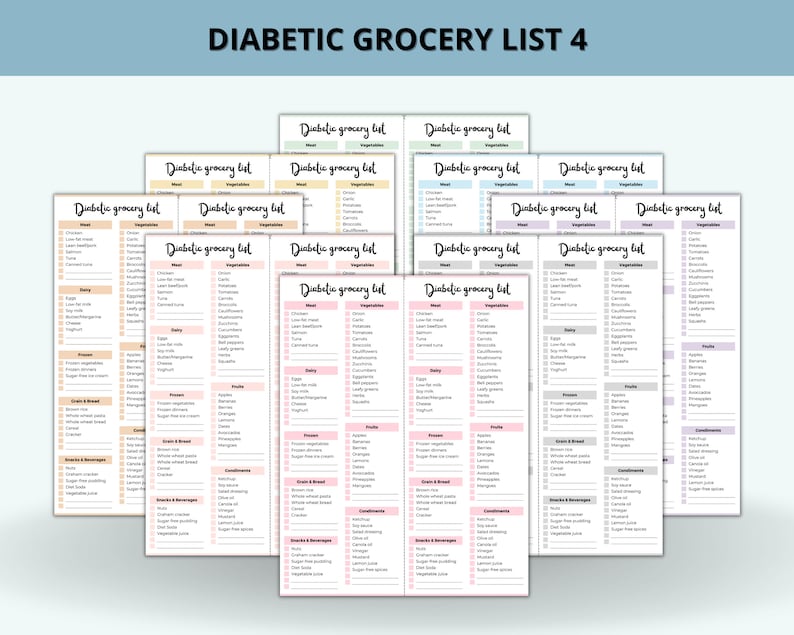 Printable Diabetic Grocery Food List, Weekly Planner, Diabetes Shopping