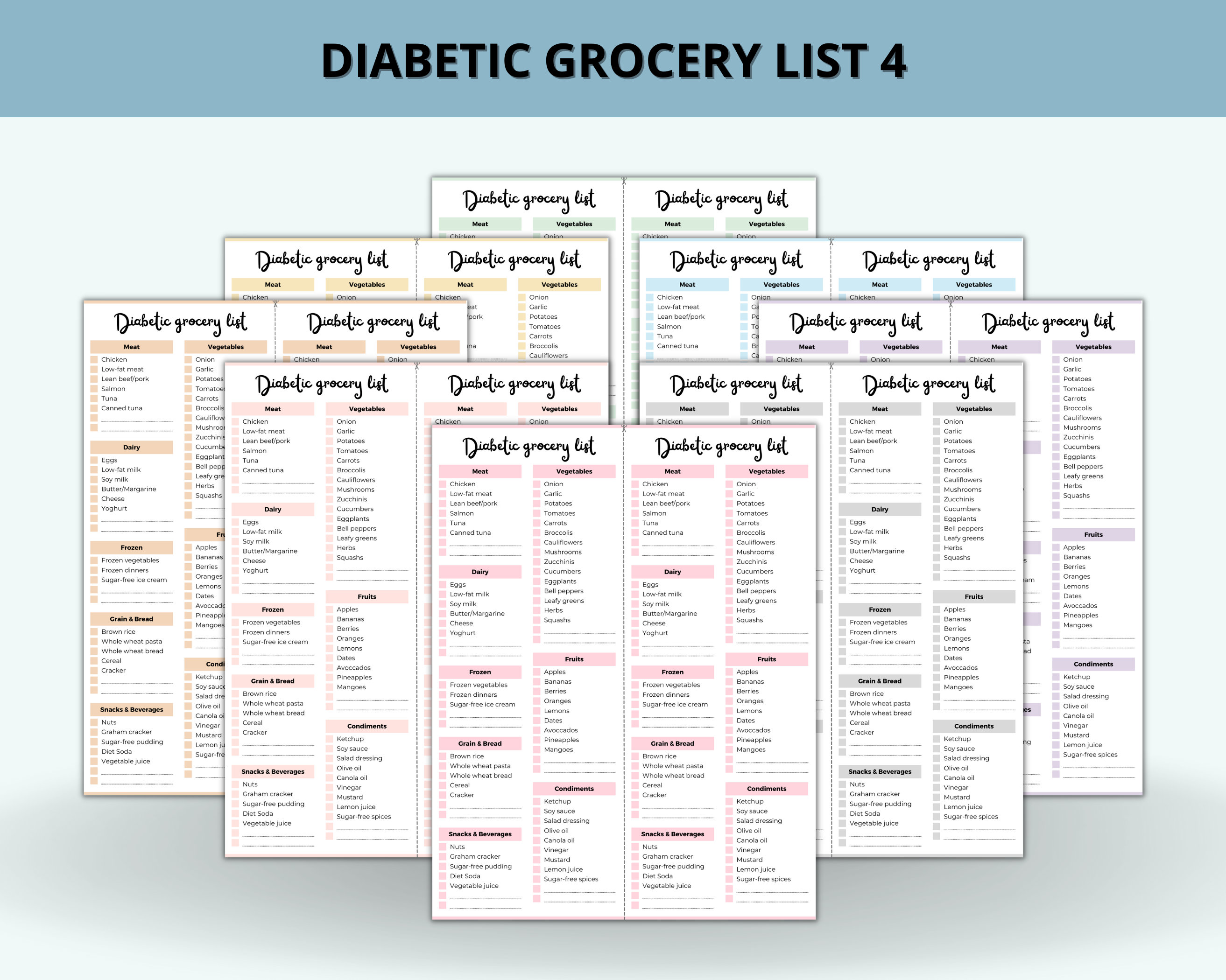 Printable Diabetic Grocery Food List, Weekly Planner, Diabetes Shopping ...