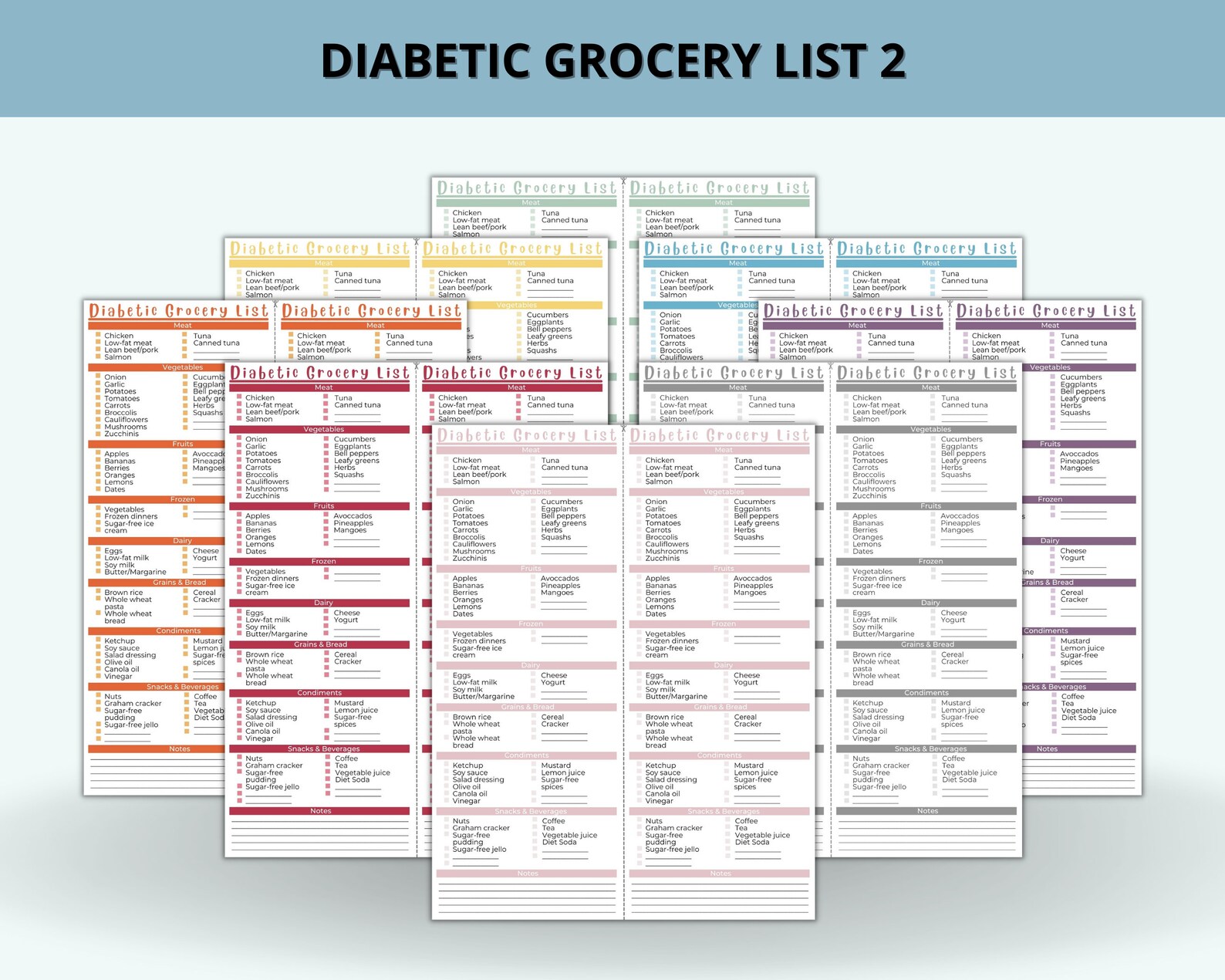 Printable Diabetic Grocery Food List, Weekly Planner, Diabetes Shopping ...