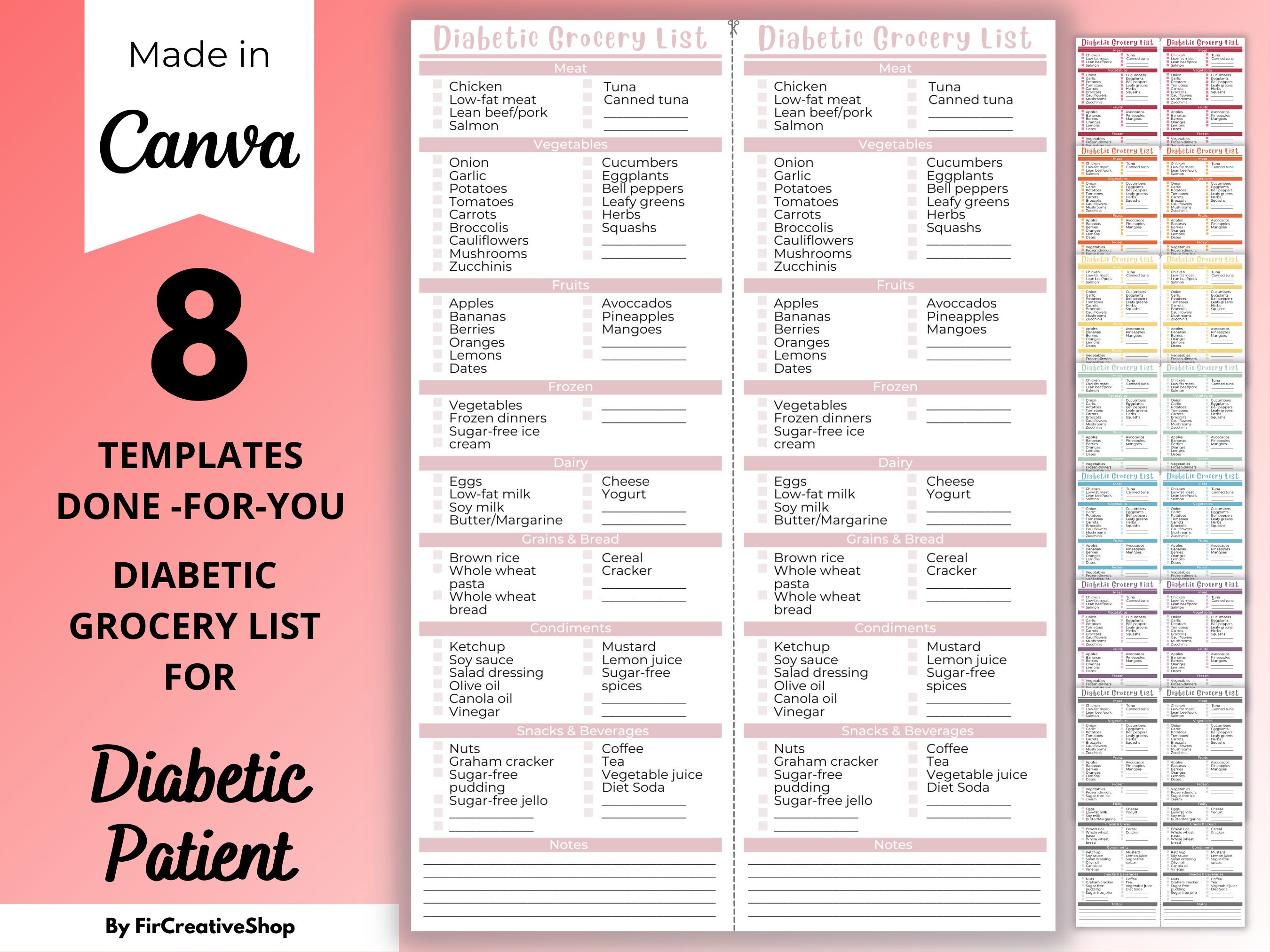 8 printable diabetic grocery food list weekly planner etsy new zealand