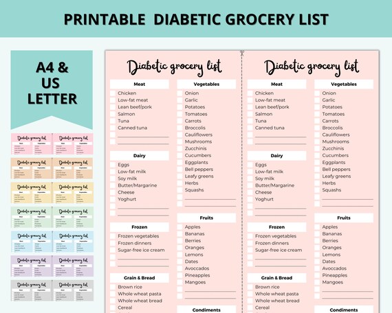 PRINTABLE Diabetic Grocery Food List Weekly Planner Diabetes - Etsy