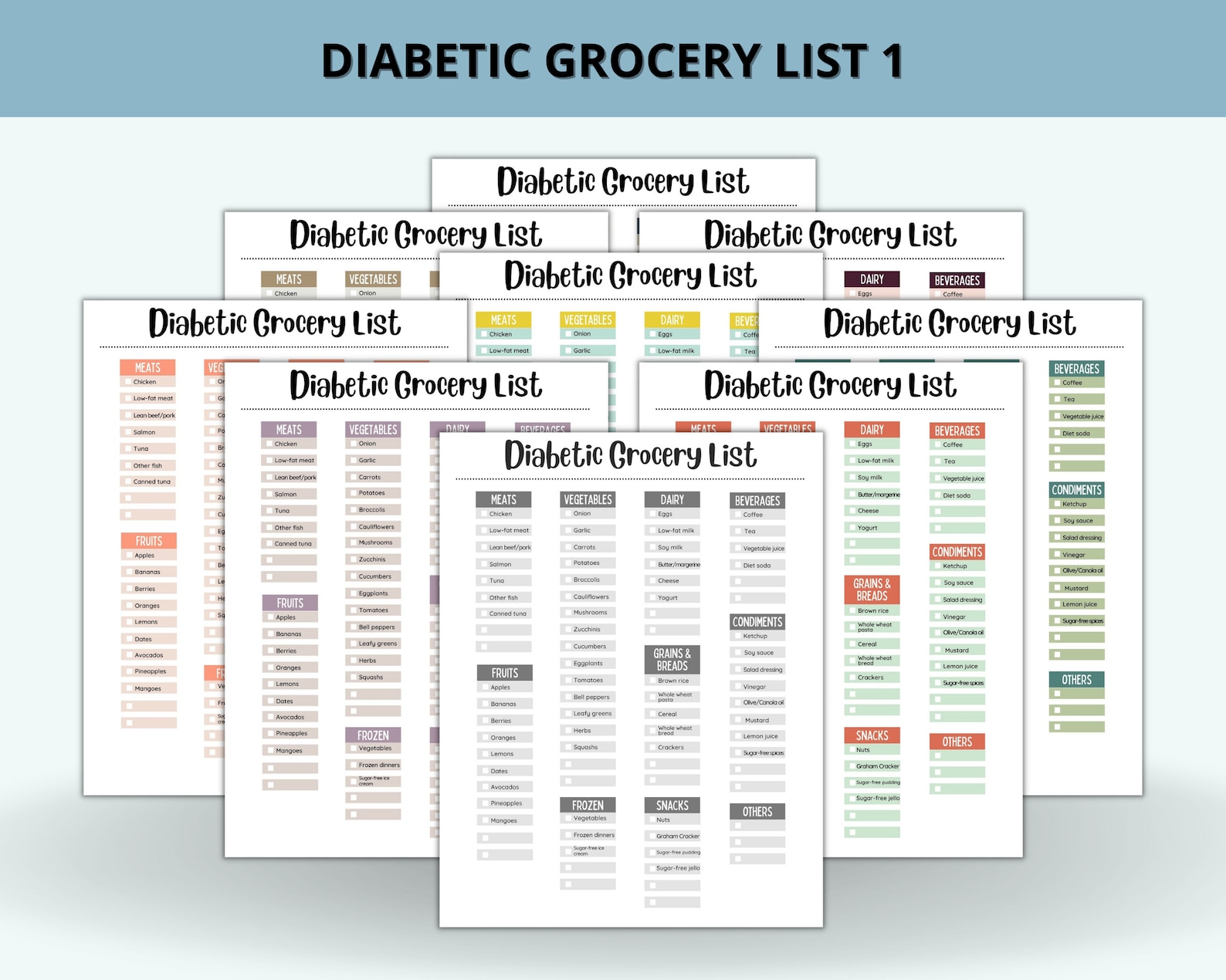 Printable Diabetic Grocery Food List, Weekly Planner, Diabetes Shopping ...
