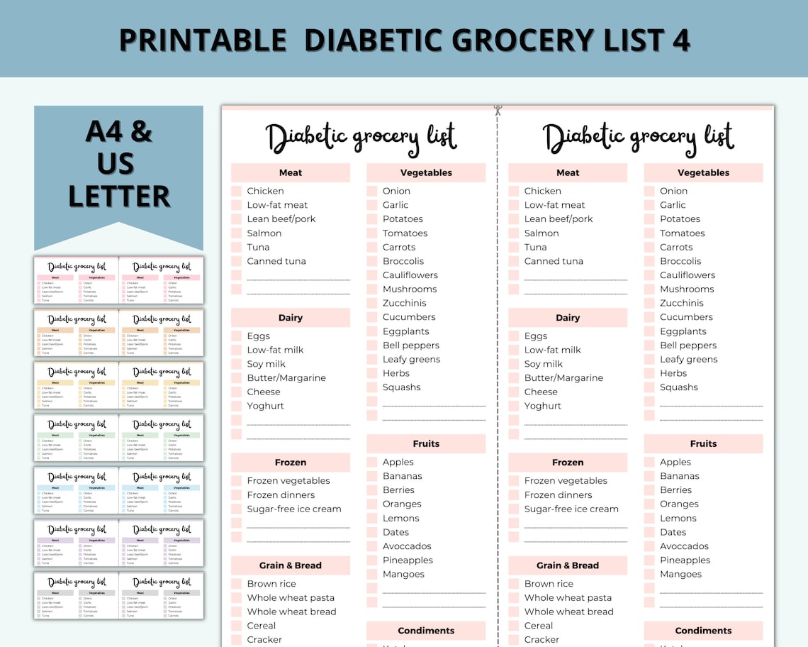 Printable Diabetic Grocery Food List, Weekly Planner, Diabetes Shopping