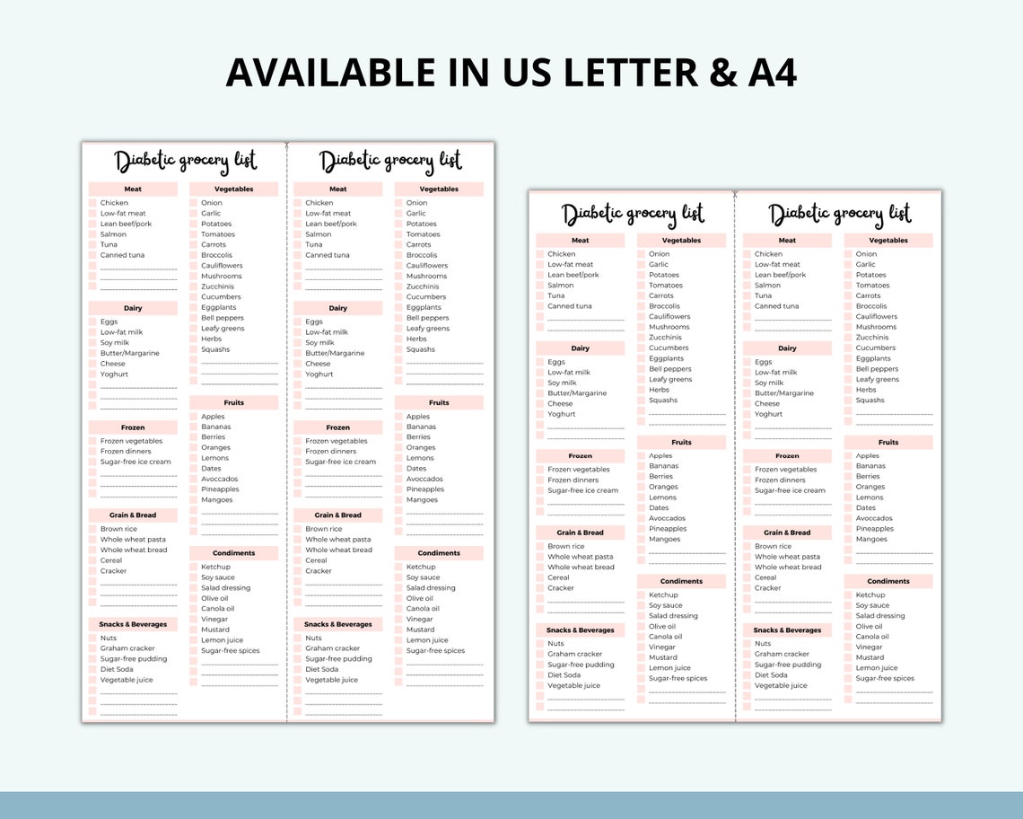 Printable Diabetic Grocery Food List, Weekly Planner, Diabetes Shopping ...