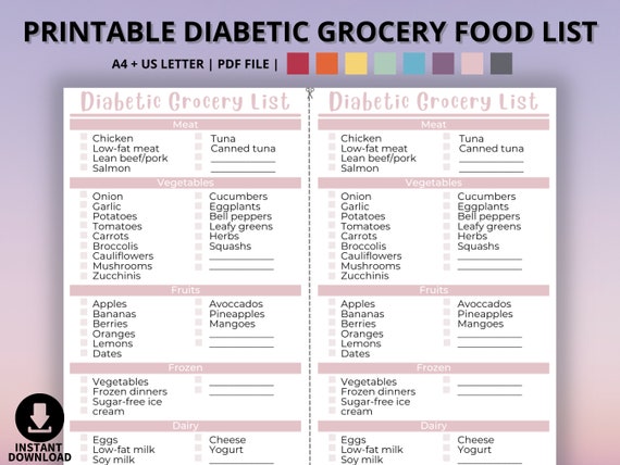 PRINTABLE Diabetic Grocery Food List Weekly Planner Diabetes Etsy Canada PRINTABLE Diabetic Grocery Food List Weekly Planner Diabetes Etsy Canada