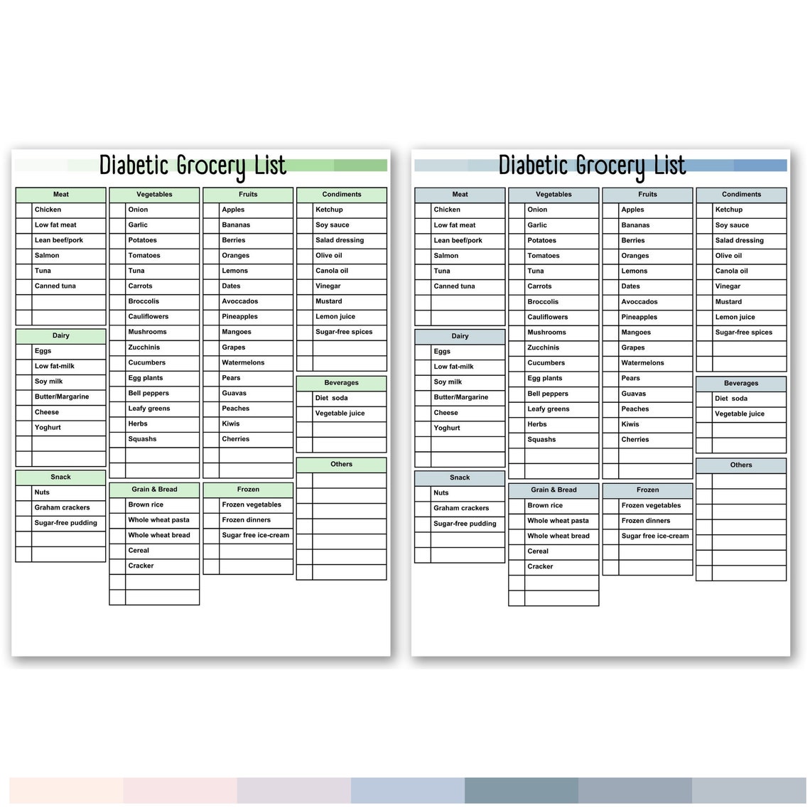 Printable Diabetic Grocery Food List, Weekly Planner, Diabetes Shopping ...
