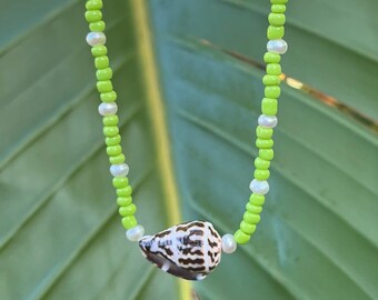 Cone Shell and Pearl necklace •••Lime•••