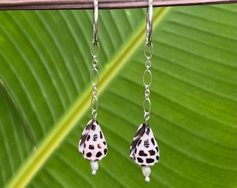 Hebrew Cone Shell and Sterling Silver hoop earrings
