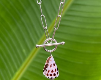 Small Hebrew Cone shell sterling silver fob clasp necklace