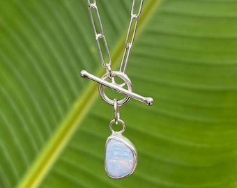 Boulder Opal + sterling silver fob clasp necklace
