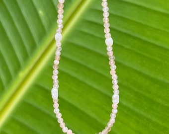 Faceted Sunstone and Freshwater Pearl necklace