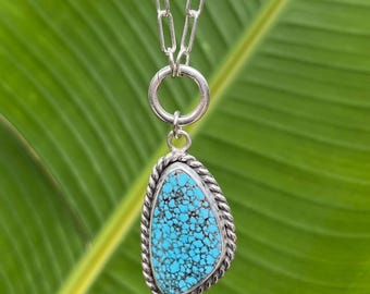 Kingman Turquoise and Sterling Silver paperclip chain necklace