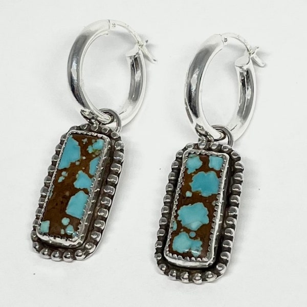 Number 8 Turquoise and Sterling Silver hoop earrings