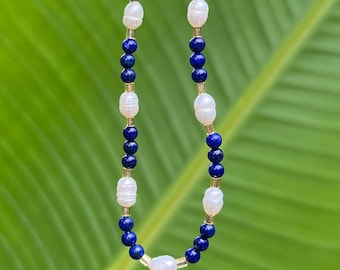 Lapis Lazuli and Freshwater pearl bracelet