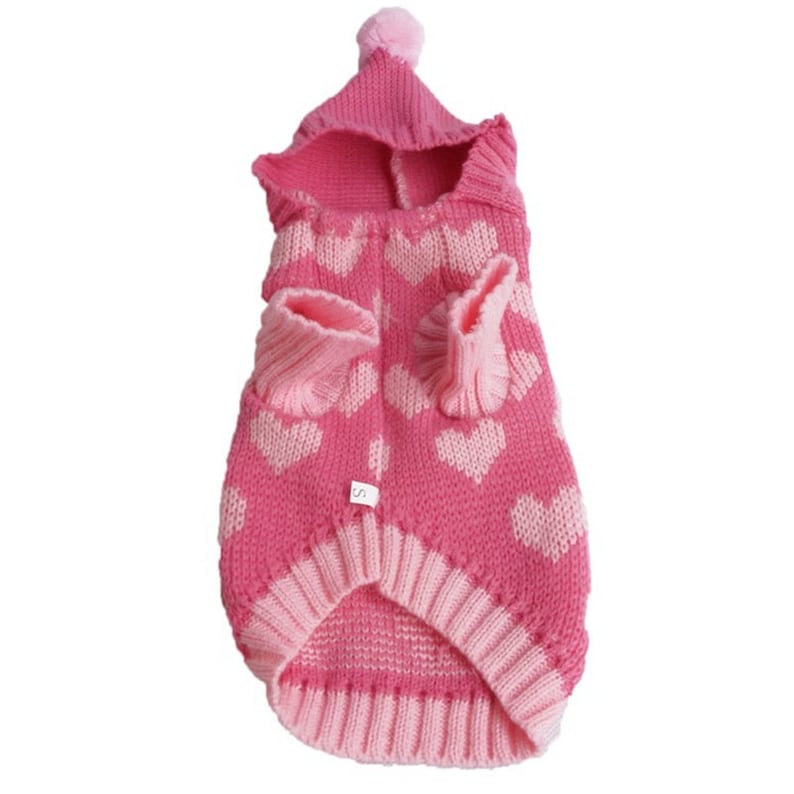 Dog Jumper with Hood Cute Love Knit Warm Pet Winter Outfits Dog Sweater Clothes image 5