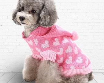 Dog Jumper with Hood Cute Love Knit Warm Pet Winter Outfits Dog Sweater Clothes