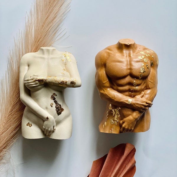 Couple statuettes aux corps nus, figurines sexy, buste homme et femme personnalisable pour art déco maison en éco-résine, idée cadeau couple