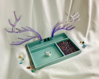 Jewelry and accessories organizer blue purple jewelry tree style in resin customizable makeup storage, gift for girl