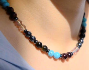 Ręcznie robiony naszyjnik ze znakiem zodiaku Skorpiona – koraliki lecznicze z kamieni szlachetnych, zapięcie ze srebra próby 925