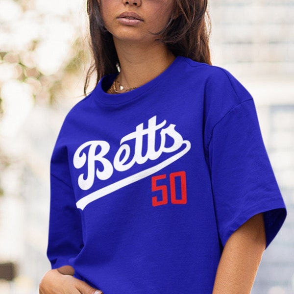 Betts 50 Baseball Shirt Jersey Player Number Fan Favorite - Vintage Retro Los Angeles Unisex Adult Fit Short Sleeve Crewneck Made in USA