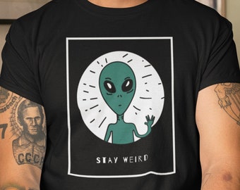 Alien Head Stay Weird Novelty Retro Space Style Classic Xmas Birthday Gifts Dri-Power Unisex Adult Shirts T-Shirt Tee Shirt - Made in USA