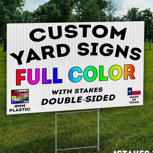 Custom Yard Signs Full-Color Digital Print + Optional Metal Stakes - Personalized Text, Image, Logo for Marketing, Business, Events & More!