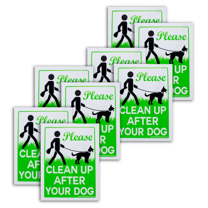 9x12 Please Clean Up After Your Dog No Pooping Dog Lawn Signs with Metal Wire H-Stake Included Made in America, Waterproof 8 Pack Bundle