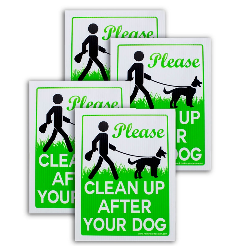 9x12 Please Clean Up After Your Dog No Pooping Dog Lawn Signs with Metal Wire H-Stake Included Made in America, Waterproof 4 Pack Bundle