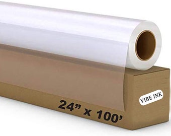 Rolls of 24in. x 100ft. - 5MIL - Waterproof Screen-Printing Inkjet Film Transparency for DIY Water-Based-dye and Pigment Ink Printers 2"core