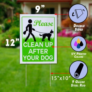 9x12 Please Clean Up After Your Dog No Pooping Dog Lawn Signs with Metal Wire H-Stake Included Made in America, Waterproof image 2