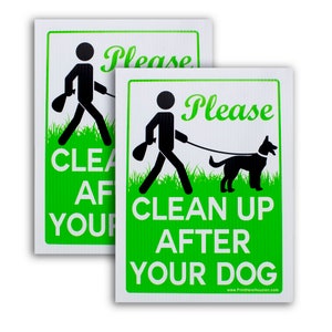 9x12 Please Clean Up After Your Dog No Pooping Dog Lawn Signs with Metal Wire H-Stake Included Made in America, Waterproof 2 Pack Bundle