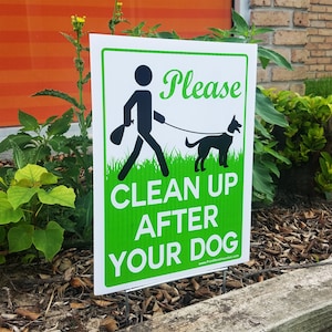9x12 Please Clean Up After Your Dog No Pooping Dog Lawn Signs with Metal Wire H-Stake Included Made in America, Waterproof image 1