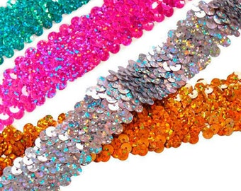 1 m elastic sequin border hologram approx. 3 cm