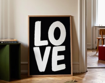 LOVE Poster - 5 Color Options - Bold Typography Wall Art, Romantic Printable, Valentine Decor, Couple Gift, Vertical Pop Art